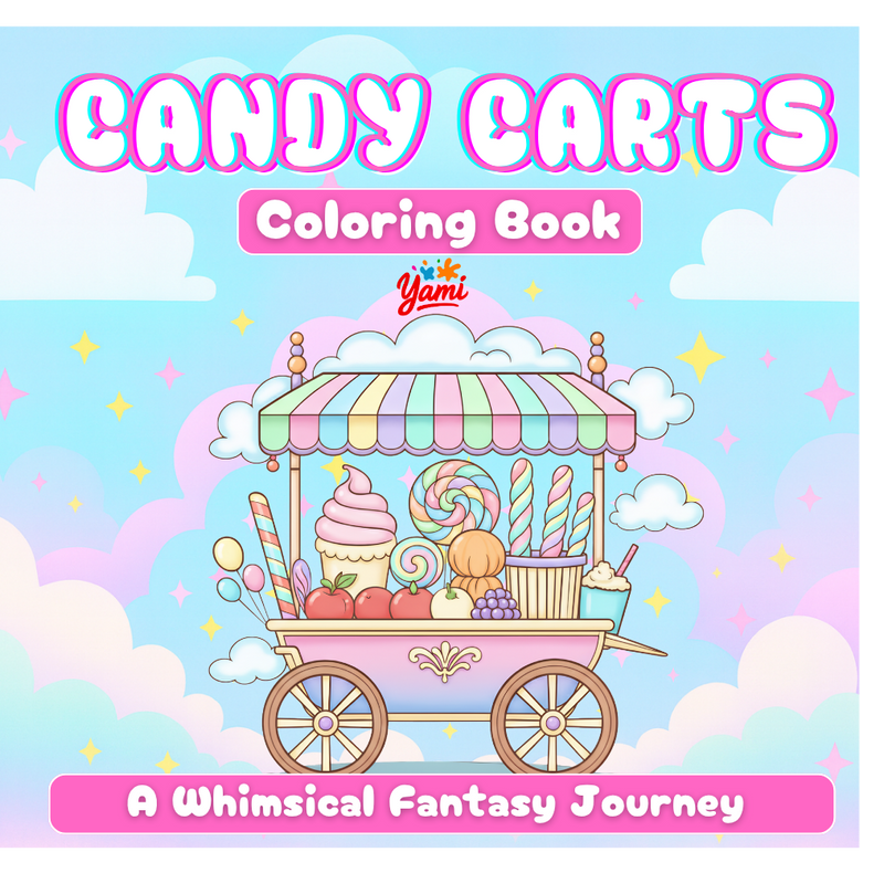 Cover of Candy Carts, a whimsical dessert coloring book for adults and teens