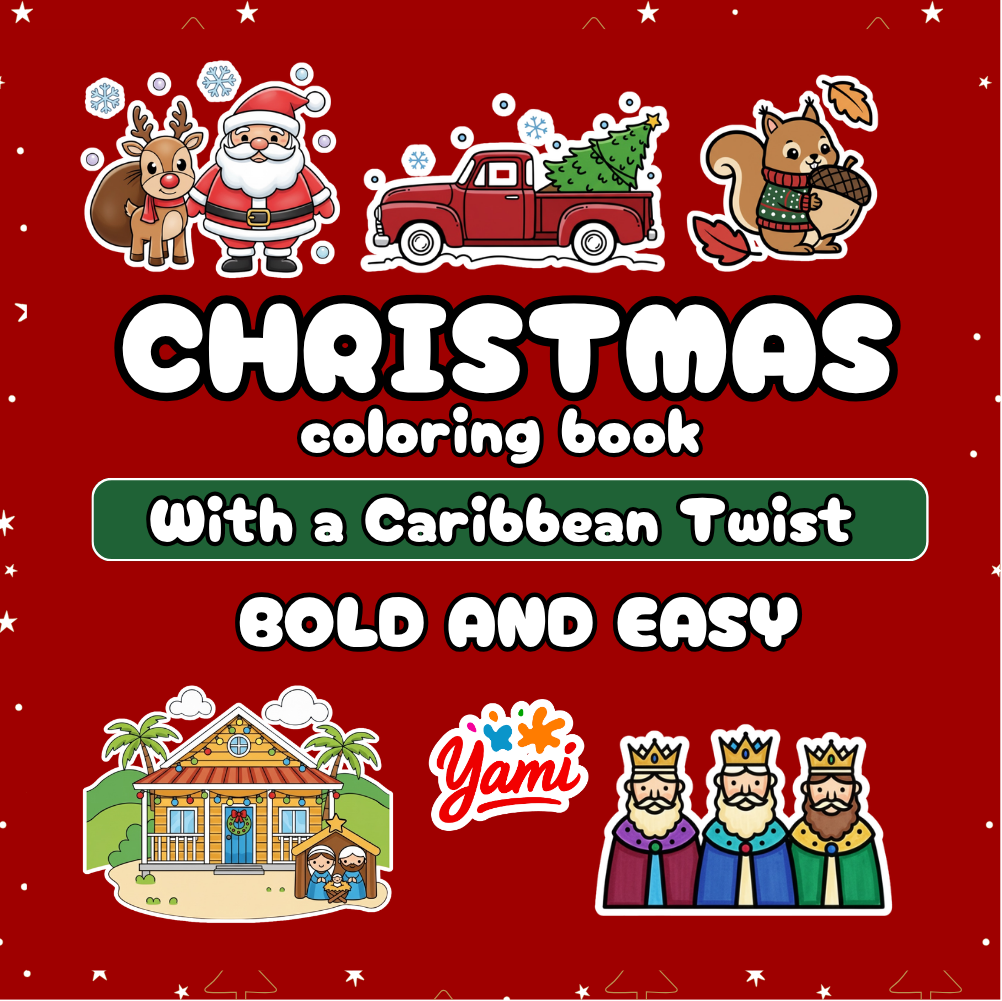 Christmas coloring book with a Caribbean twist, cover