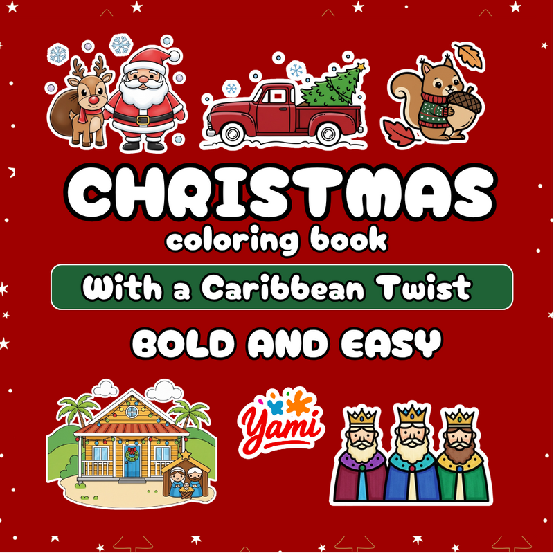 Cover of the Caribbean Christmas coloring book, 50 bold and easy designs
